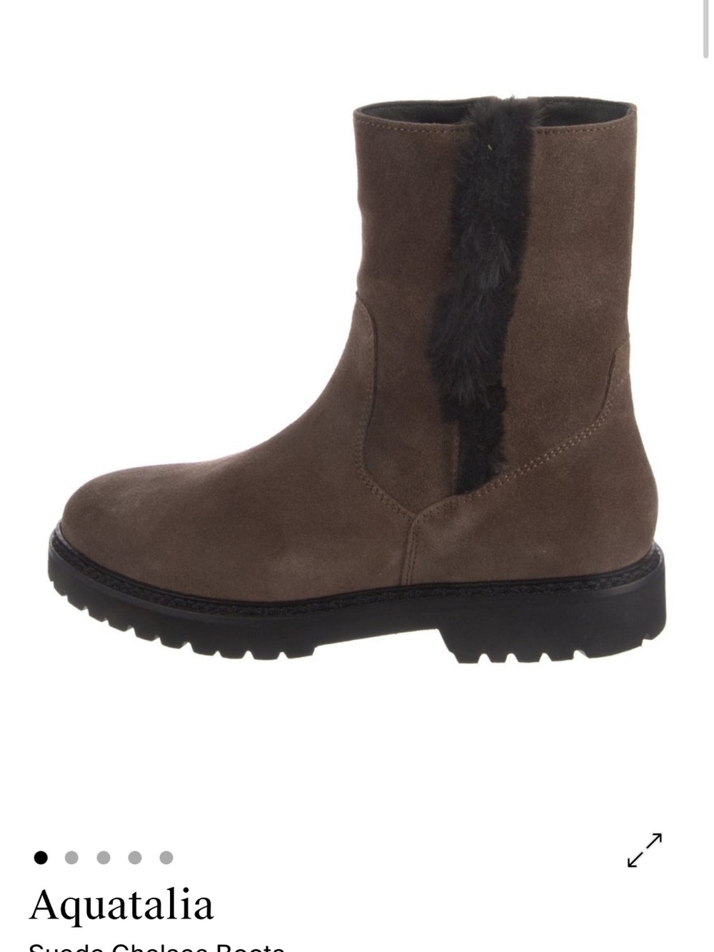 Aquatalia Taupe Suede Shearling-Trim Chelsea Boot